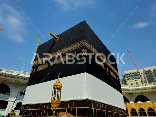 Mecca, Saudi Arabia, June 21 2024: Al Kaaba in Ihram cothing, The Kaaba a stone building at the center of Islam's most important mosque and holiest si