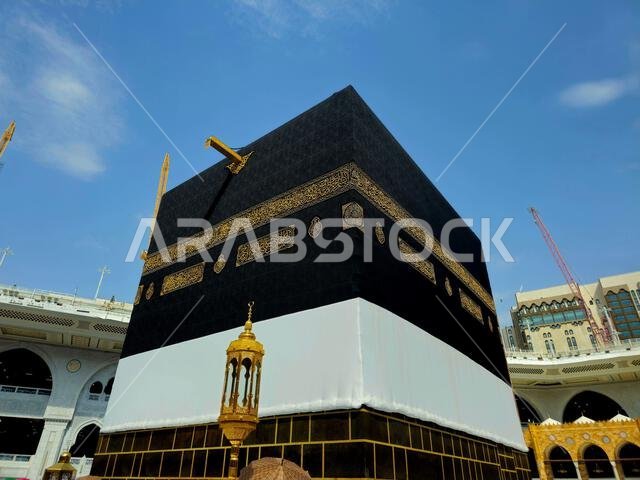Mecca, Saudi Arabia, June 21 2024: Al Kaaba in Ihram cothing, The Kaaba a stone building at the center of Islam's most important mosque and holiest si