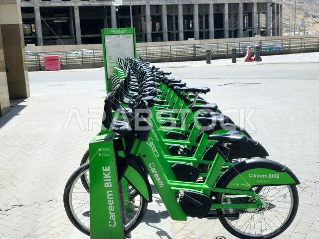 Medina, Saudi Arabia, June 26 2024: Careem Bike your way, to take a ride using Careem app, company specialized in providing delivery services through