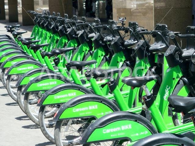 Medina, Saudi Arabia, June 26 2024: Careem Bike your way, to take a ride using Careem app, company specialized in providing delivery services through