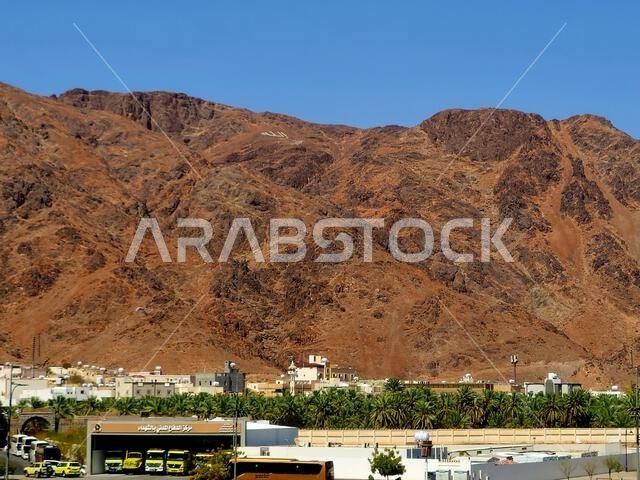 Medina, Saudi Arabia, June 27 2024: Mount Uhud, a mountain north of Medina, the site of the second battle between the Islamic prophet Muhammad and the