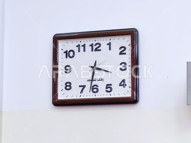 Medina, Saudi Arabia, June 27 2024: clock in Masjid Al Qiblatayn Mosque of the Two Qiblas, contained two mihrabs (niches indicating the qibla) in diff