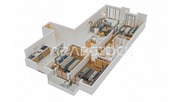 مخطط ثلاثي الأبعاد لشقة سكنية بتصاميم عصرية  جذابة، ديكورات رائعة، أثاث منزلي راقي، تصاميم فخمة و جميلة، شقق سكنية سياحية، أوتيل ، فنادق فاخرة، شقة داخلية فاخرة مفروشة، تصميم معماري هندسي حديث