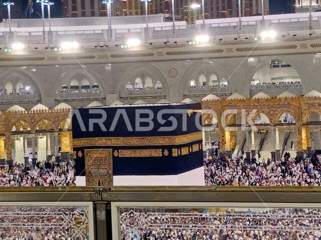 Mecca, Saudi Arabia, June 5 2024: Tawaf around Kaaba in Hajj, pilgrimage, Umrah, circumambulating, encircling, walk around the Holy Ka'abah seven time Mecca, Saudi Arabia, June 5 2024: Tawaf around Kaaba in Hajj, pilgrimage, Umrah, circumambulating, encircling, walk around the Holy Ka'abah seven time