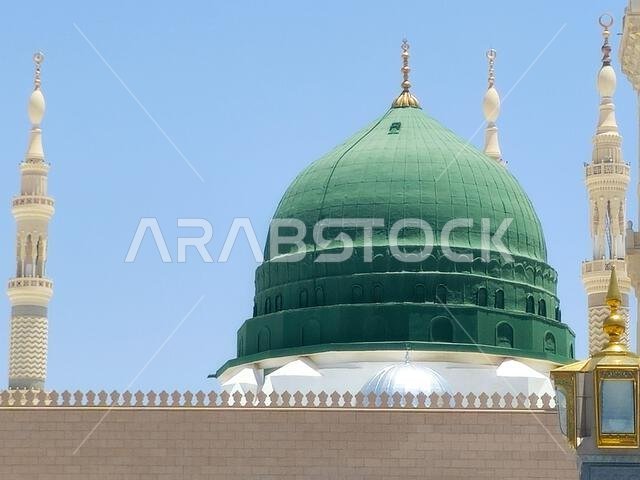The Green dome of The Prophet's Mosque or Al Masjid Al Nabawi, a major site of pilgrimage that falls under the purview of the Custodian of the Two Hol