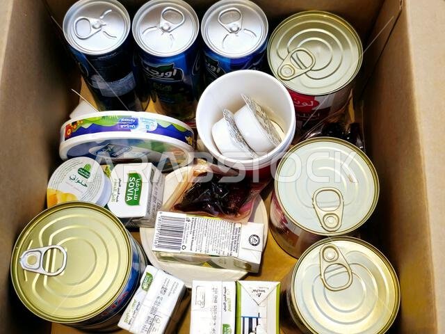 Mecca, Saudi Arabia, June 7 2024: canned stock meals for Egyptian pilgrims, meals during hajj pilgrimage season in Makkah city, quick meals offered in