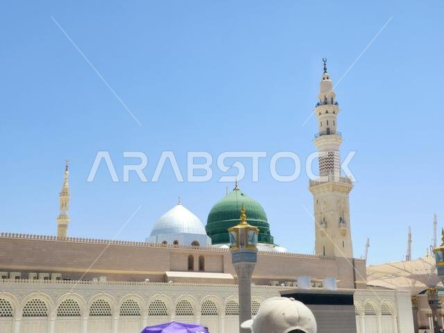 Medina, Saudi Arabia, June 26 2024: The Exterior view of The Prophet's Mosque or Al Masjid Al Nabawi, a major site of pilgrimage that falls under the