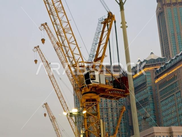 Mecca, Saudi Arabia, June 4 2024: A construction site with cranes and new building in Mecca Makkah al-Mukarramah, Makkah city, the capital of Mecca Pr