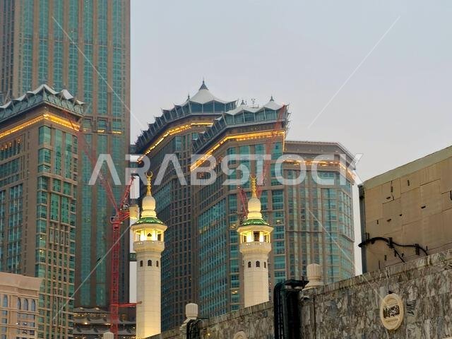 Mecca, Saudi Arabia, June 4 2024: The Clock Towers near Kaaba, a government-owned complex of seven skyscraper hotels in Mecca, a part of King AbdulAzi