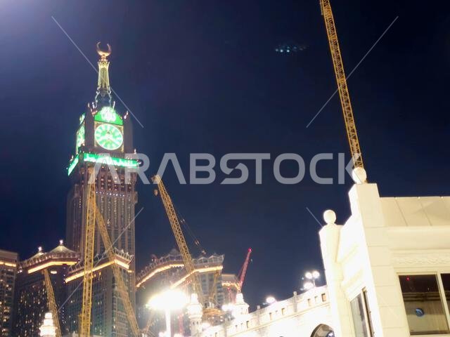 Mecca, Saudi Arabia, June 4 2024: The Clock Towers near Kaaba, a government-owned complex of seven skyscraper hotels in Mecca, a part of King AbdulAzi