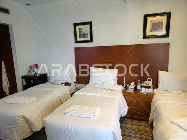Mecca, Saudi Arabia, June 5 2024: Al Massa Grand hotel room in Mecca Makkah al-Mukarramah, Makkah city, the capital of Mecca Province in the Hejaz reg Mecca, Saudi Arabia, June 5 2024: Al Massa Grand hotel room in Mecca Makkah al-Mukarramah, Makkah city, the capital of Mecca Province in the Hejaz reg
