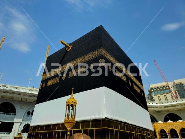 Mecca, Saudi Arabia, June 21 2024: Al Kaaba in Ihram cothing, The Kaaba a stone building at the center of Islam's most important mosque and holiest si