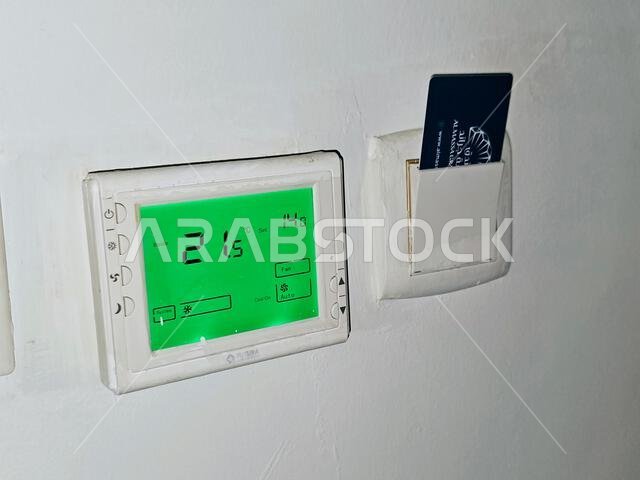 Mecca, Saudi Arabia, June 5 2024: Al Masa grand hotel electronic key in place to activate the services and lights of the room and the air conditioning Mecca, Saudi Arabia, June 5 2024: Al Masa grand hotel electronic key in place to activate the services and lights of the room and the air conditioning
