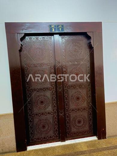 Wood door of The Masjid Al Qiblatayn Mosque of the Two Qiblas, contained two mihrabs (niches indicating the qibla) in different directions, Qibla chan