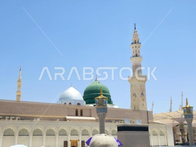 Medina, Saudi Arabia, June 26 2024: The Exterior view of The Prophet's Mosque or Al Masjid Al Nabawi, a major site of pilgrimage that falls under the