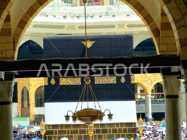 Mecca, Saudi Arabia, June 4 2024: Al Masjid Al Haram and Al Kaaba in Hajj, pilgrimage, Umrah, circumambulating, encircling, walk around the Holy Ka'ab