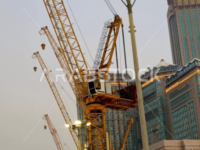 Mecca, Saudi Arabia, June 4 2024: A construction site with cranes and new building in Mecca Makkah al-Mukarramah, Makkah city, the capital of Mecca Pr