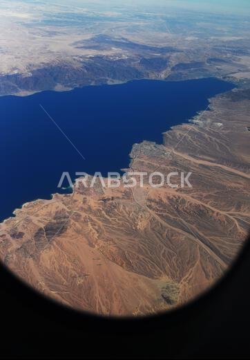 Aerial view of the Gulf of Aqaba and the Saudi and Jordanian coastline.