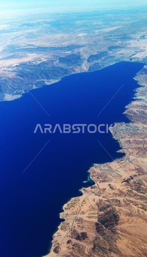 Aerial view of the Gulf of Aqaba and the Saudi and Jordanian coastline.