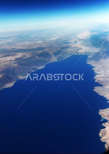 Aerial view of the Gulf of Aqaba and the Saudi and Jordanian coastline.