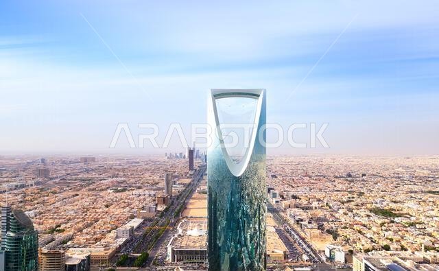 Arial view of Riyadh City Saudi Arabia .Aerial panorama of downtown of Riyadh city with skyscrapers of Al Olaya central business district, Al Riyadh,