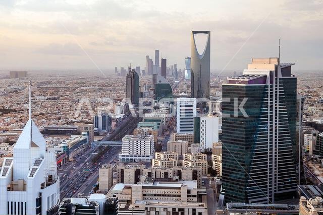 aerial view of Riyadh skyline at night