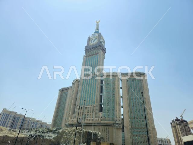 Mecca, Saudi Arabia, June 4 2024: The Clock Towers near Kaaba, a government-owned complex of seven skyscraper hotels in Mecca, a part of King AbdulAzi Mecca, Saudi Arabia, June 4 2024: The Clock Towers near Kaaba, a government-owned complex of seven skyscraper hotels in Mecca, a part of King AbdulAzi