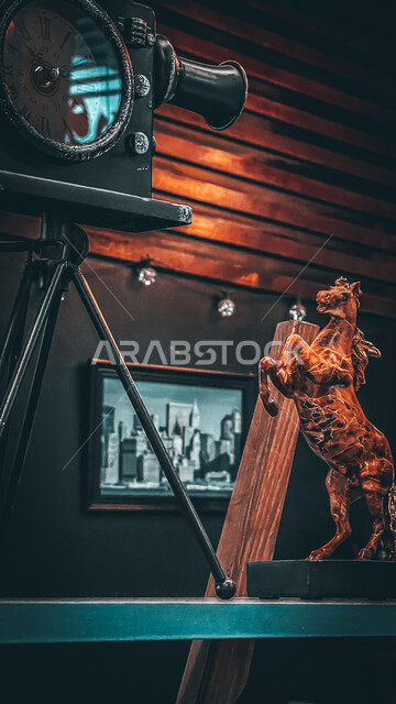 An aesthetic image of high-end antique pieces in a corner of the Cafe Shop Over Dose in Jeddah, attractive tourist places, cafes and restaurants in the Kingdom of Saudi Arabia