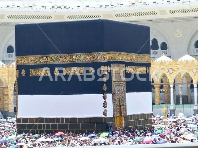 Mecca, Saudi Arabia, June 4 2024: Tawaf around Kaaba in Hajj, pilgrimage, Umrah, circumambulating, encircling, walk around the Holy Ka'abah seven time
