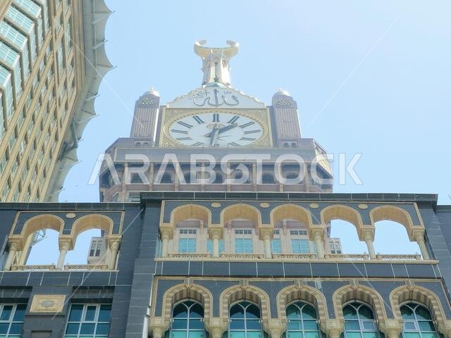 Mecca, Saudi Arabia, June 4 2024: The Clock Towers near Kaaba, a government-owned complex of seven skyscraper hotels in Mecca, a part of King AbdulAzi