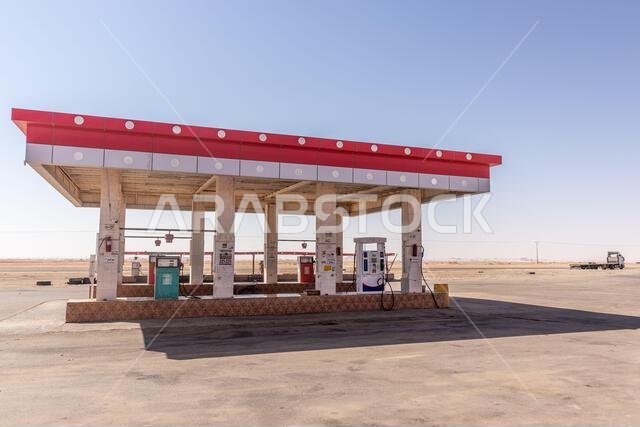 SAUDI ARABIA - NOVEMBER 10, 2021: Petrol station in a desert of Saudi Arabia