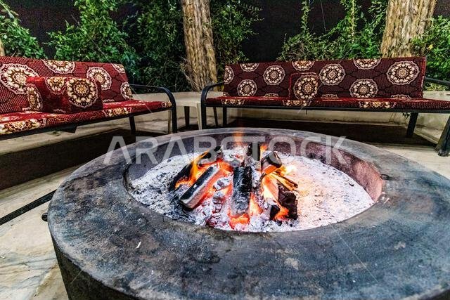 Garden gazebo with a firepit of a home in Sakaka, Saudi Arabia Garden gazebo with a firepit of a home in Sakaka, Saudi Arabia