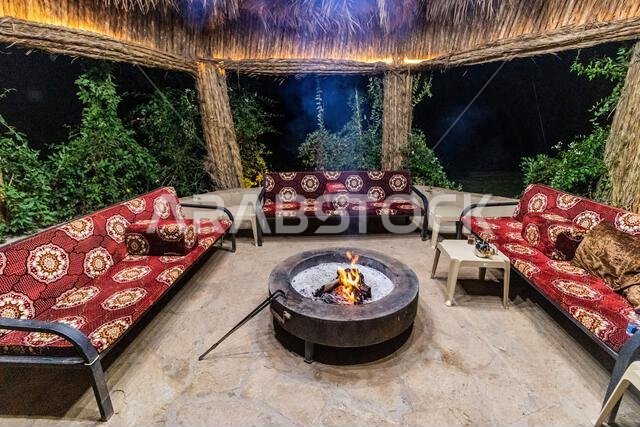 Garden gazebo with a firepit of a home in Sakaka, Saudi Arabia Garden gazebo with a firepit of a home in Sakaka, Saudi Arabia