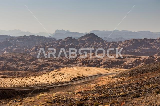 View of 8788 road descending to Wadi Disah, Saudi Arabia