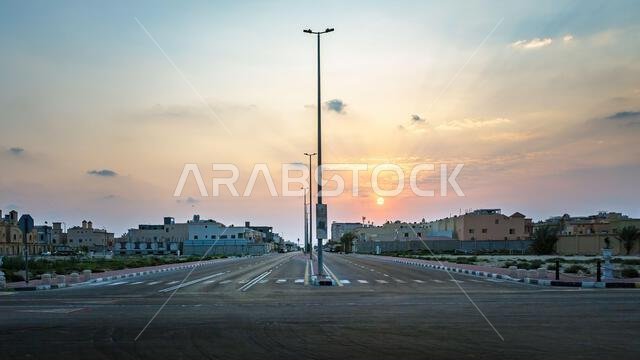 خلفية شروق الشمس الخلابة بالقرب من كورنيش الدمام في المملكة العربية السعودية.