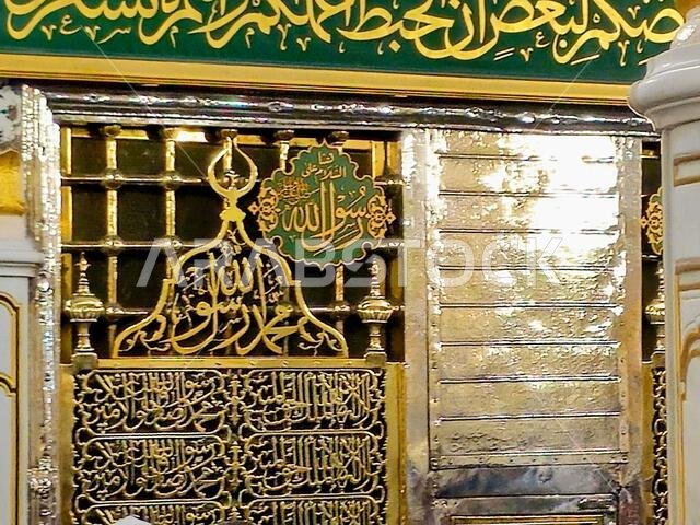 Medina, Saudi Arabia, June 28 2024: At the place of Al Rawda Al Sharefa, The Grave of Prophet Muhammed peace be upon him, with the 1st two caliphs aft