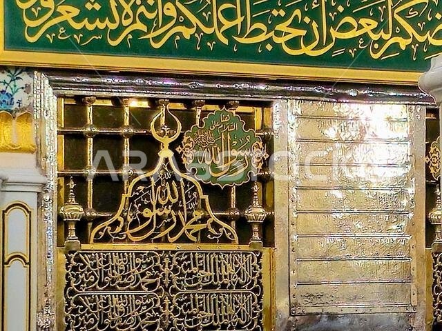 Medina, Saudi Arabia, June 28 2024: At the place of Al Rawda Al Sharefa, The Grave of Prophet Muhammed peace be upon him, with the 1st two caliphs aft