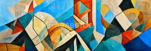 صورة مقربة للوحة هندسية تجريدية بانورامية ابداعية ، رسوم فنية ، فن تشكيلي ، لوحة فنية جدارية ، لوحات رسم ، معارض و فنون 