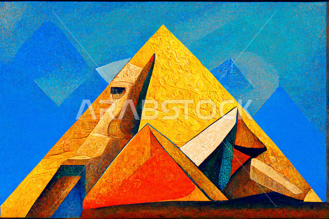 صورة مقربة للوحة هندسية تجريدية بانورامية ابداعية ، رسوم فنية ، فن تشكيلي ، لوحة فنية جدارية ، لوحات رسم ، معارض و فنون 