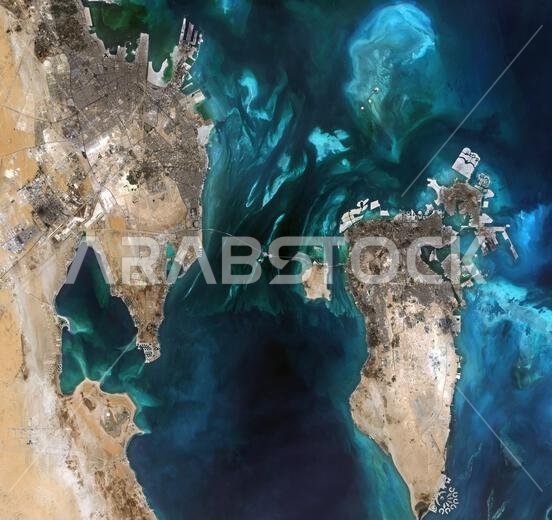 الخليج العربي والبحرين من الفضاء. صورة فضائية عالية الدقة. أجريتُ تعديلات وتحضيرات بسيطة للغاية. حقوق الصورة: وكالة الفضاء الأوروبية/ناسا.