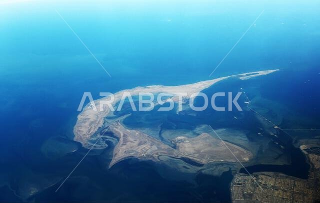 Aerial view of Al Batinah Island and the Jubail Marine area in Saudi Arabia.