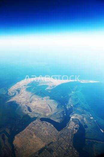 Aerial view of Al Batinah Island and the Jubail Marine area in Saudi Arabia.