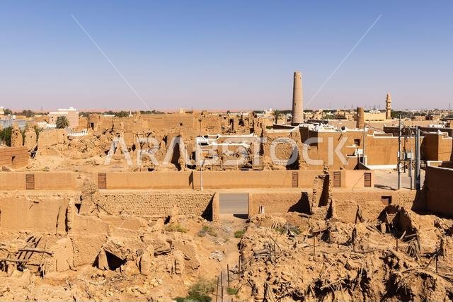 Ushaiger, Ar Riyadh in Saudi Arabia. A traditional restored village made of clay bricks. Ushaiger is one of the Heritage Villages in the Kingdom of Sa