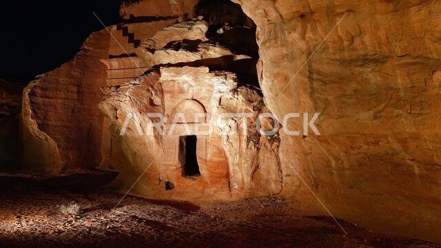 Nabataean tomb in Al Ula, night shot, Saudi Arabia, Al Ula