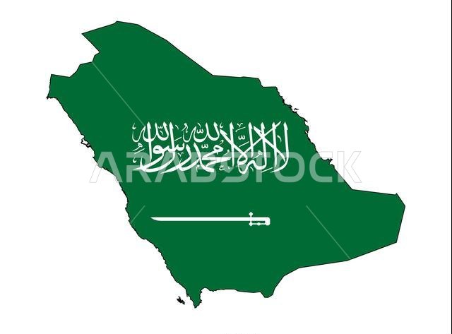 Saudi Arabia flag within map border outline