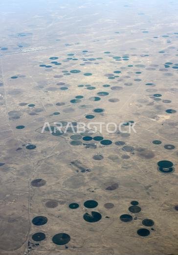 Center-Pivot circular farms in the Qaryat Al Ulya region in the Eastern province in Saudi Arabia.