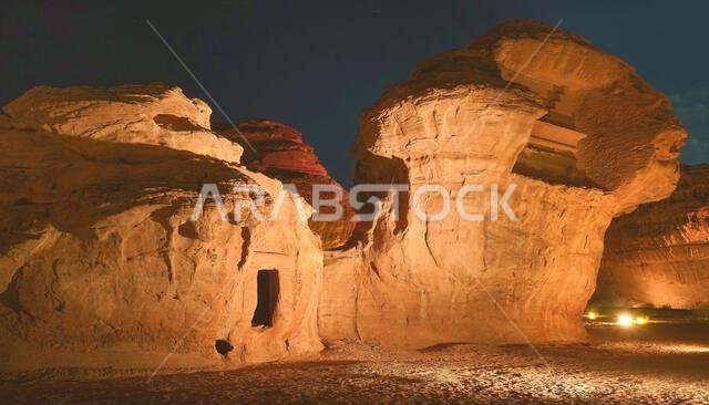Nabataean tomb in Al Ula, night shot, Saudi Arabia, Al Ula Nabataean tomb in Al Ula, night shot, Saudi Arabia, Al Ula