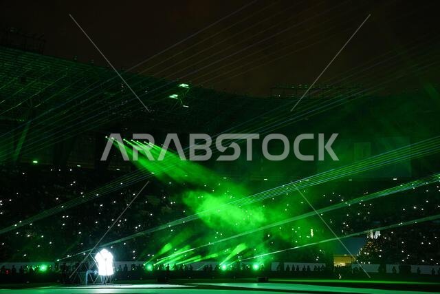 Riyadh, Saudi Arabia. 06th Jan, 2025. Riyadh, Saudi Arabia. 06th Jan, 2025. General view inside the stadium as a light show takes place prior to the Italian Super Cup final football match between Inter Milan and AC Milan at Al-Awwal Park. Final results Inter Milan 2 : 3 AC Milan. Credit: SOPA Images Limited/Alamy Live News Credit: SOPA Images Limited/Alamy Live News