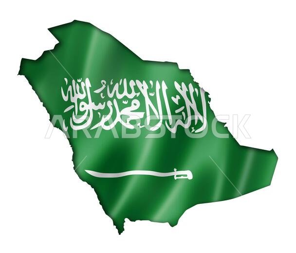 خريطة علم المملكة العربية السعودية، عرض ثلاثي الأبعاد، معزولة على خلفية بيضاء