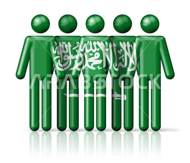 Flag of Saudi Arabia on stick figure - national and social community symbol 3D icon
